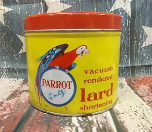 Vintage PARROT Brand Lard Shortening 2 lb Can / Nice Condition Fort Wayne IN